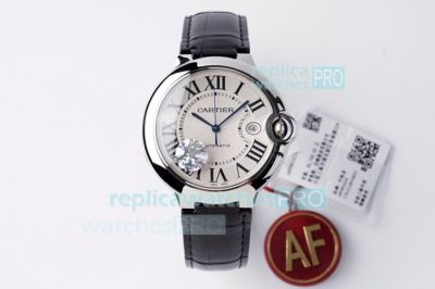 AF Factory Swiss Replica Ballon Bleu De Cartier 42 Watch White Dial Black Leather